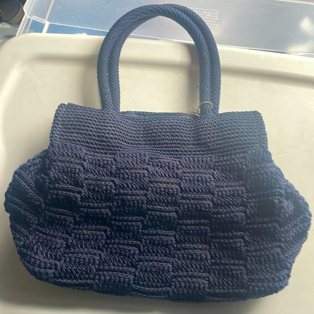 Woven Navy Satchel Handbag - Stylish Navy Tote